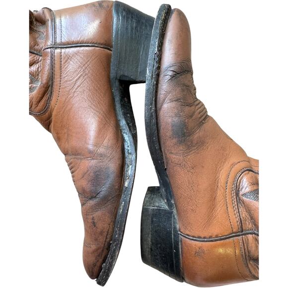 LUCCHESE 2000 Harrison Brown Cowhide Leather Cowboy Boots 9D - Picture 6 of 16